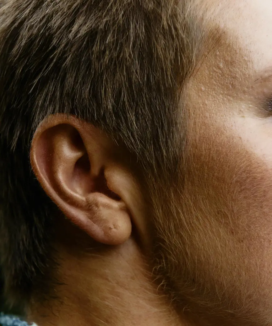 Closeup of a person's ear.
